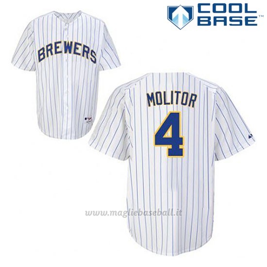 Maglia Baseball Uomo Milwaukee Brewers Paul Molitor 4 Bianco Cool Base